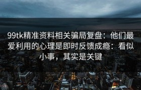 99tk精准资料相关骗局复盘：他们最爱利用的心理是即时反馈成瘾：看似小事，其实是关键